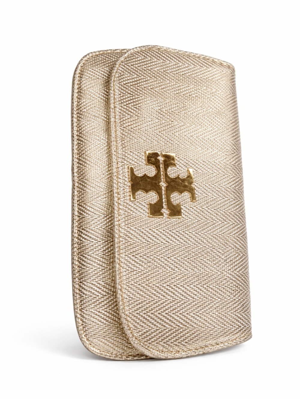 Tory Burch Champagne Metallic Logo Compact Wallet